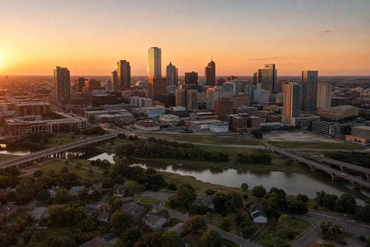 The Fort Worth, Texas skyline at golden hour